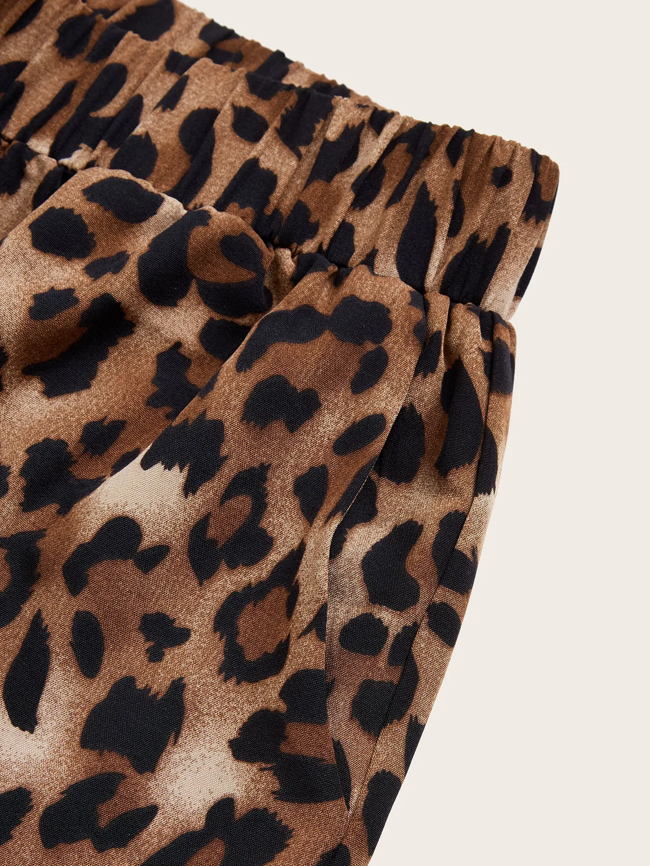 Women's Plus Size Leopard Print Wide Leg Pants - Elastic Waist, Loose Fit Casual Straight Leg Trousers For Spring Summer Fall, Lightweight Polyester Blend, Perfect For Beach Or Outdoor Outings