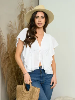 WOMEN'S SHORT RUFFLE BACK TIE TOP