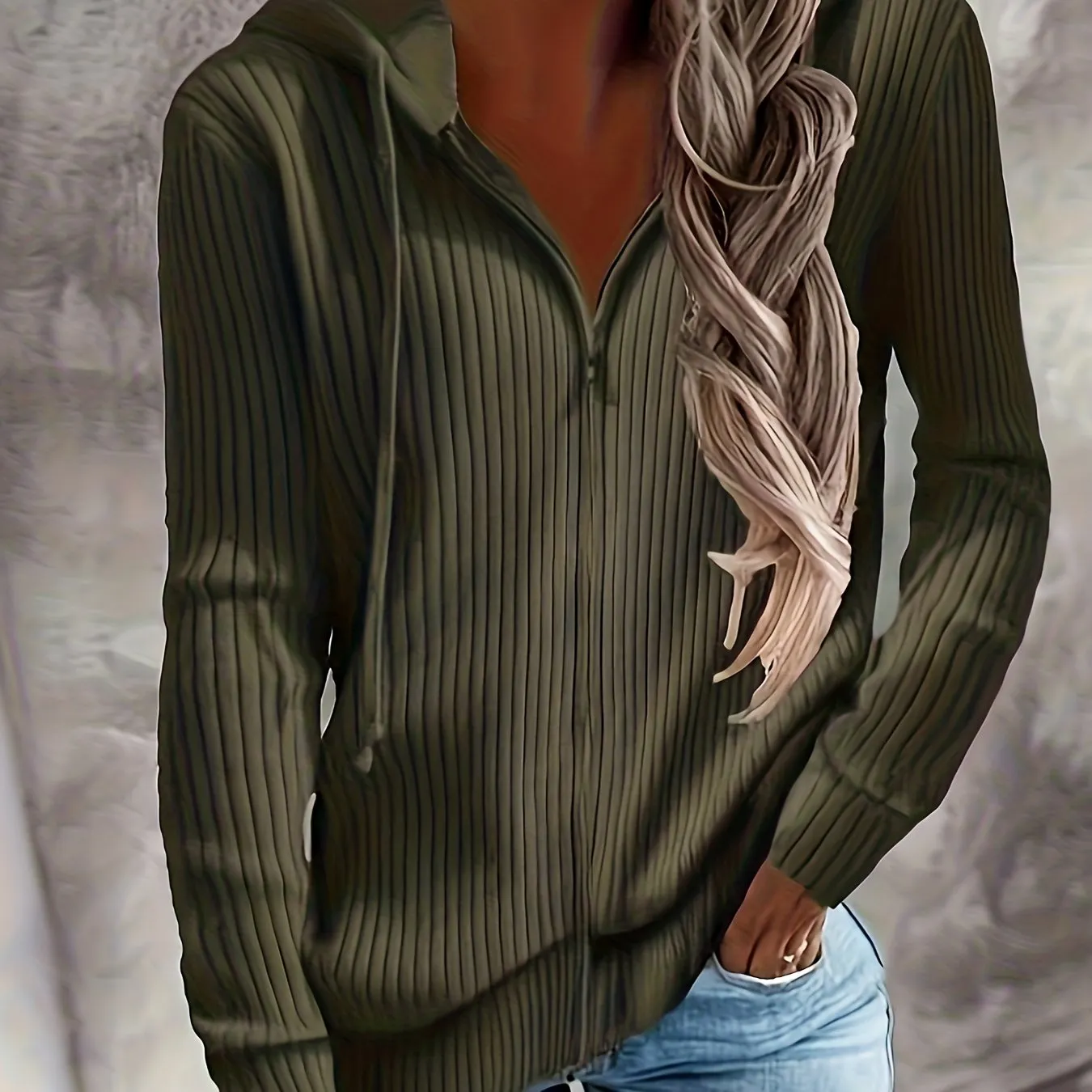 xieyinshe Zip Up Drawstring Hoodies, Casual Soldi Long Sleeve Sweatshirt, Women's Clothing