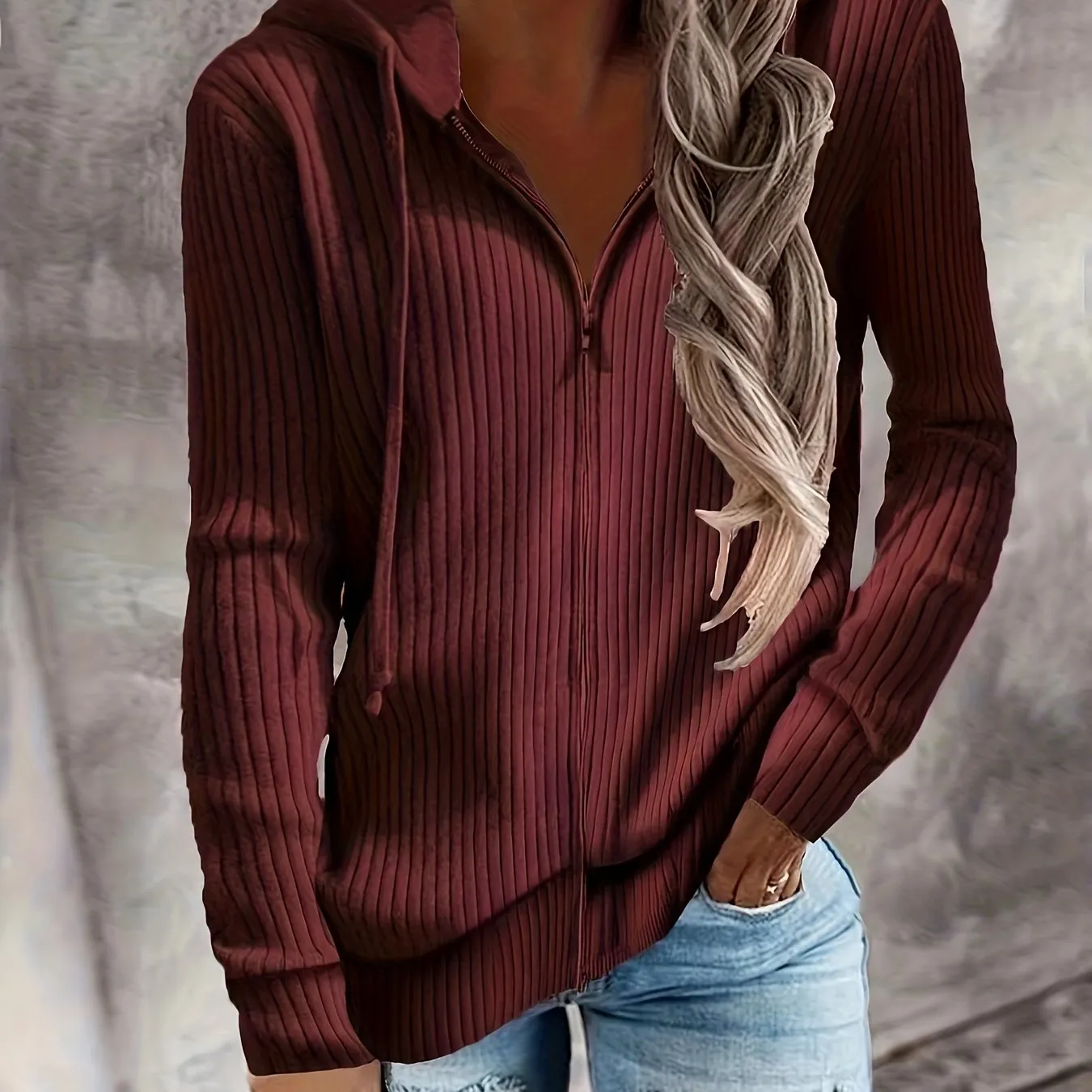 xieyinshe Zip Up Drawstring Hoodies, Casual Soldi Long Sleeve Sweatshirt, Women's Clothing