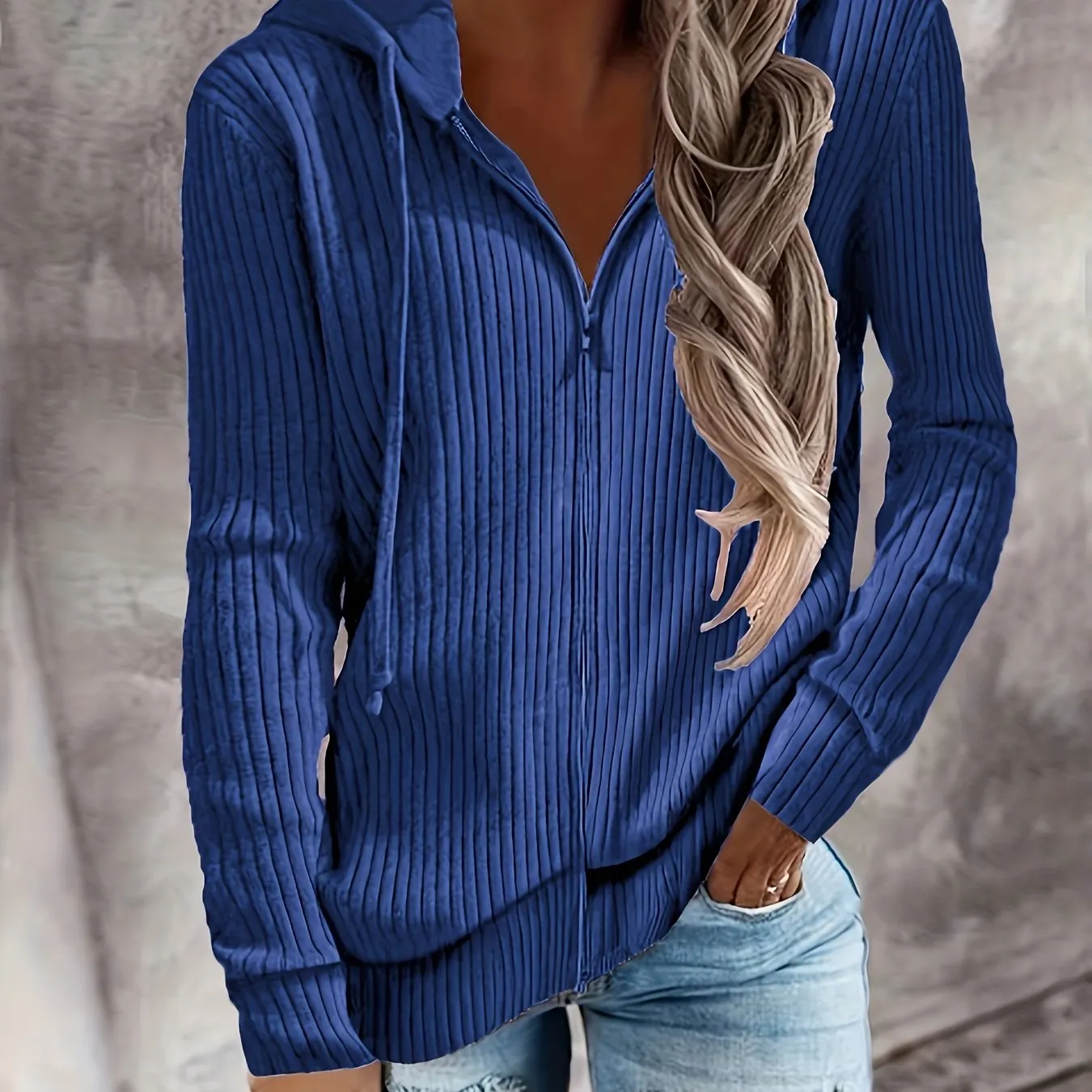 xieyinshe Zip Up Drawstring Hoodies, Casual Soldi Long Sleeve Sweatshirt, Women's Clothing