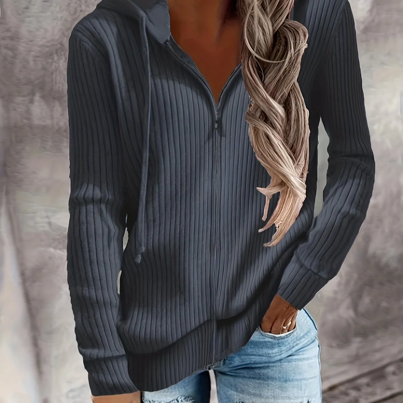 xieyinshe Zip Up Drawstring Hoodies, Casual Soldi Long Sleeve Sweatshirt, Women's Clothing