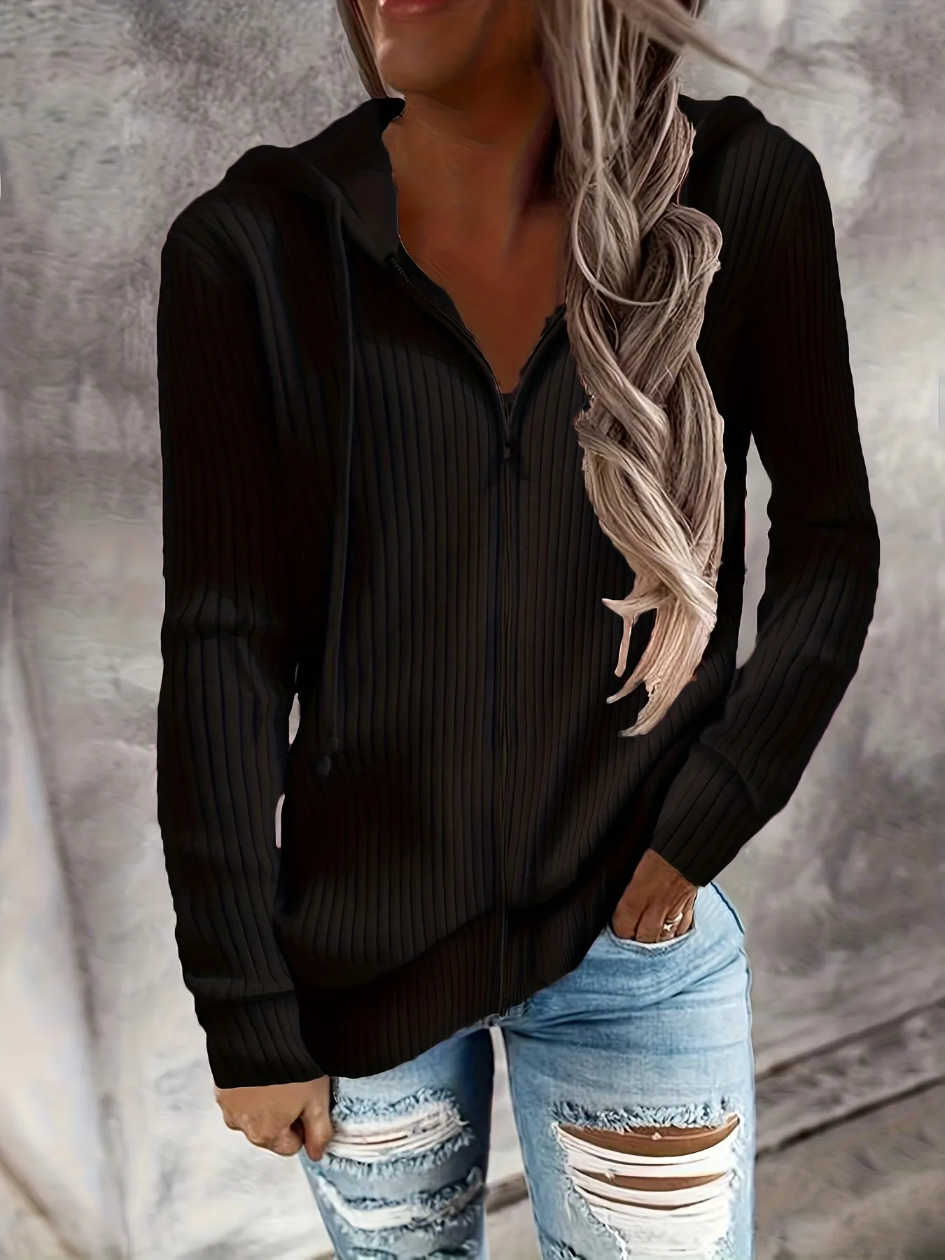 xieyinshe Zip Up Drawstring Hoodies, Casual Soldi Long Sleeve Sweatshirt, Women's Clothing