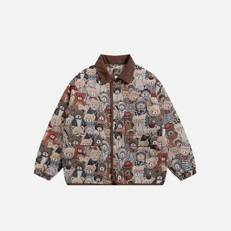 Y2K Vintage Bear Plush Padded Jacket for Comfort and Style
