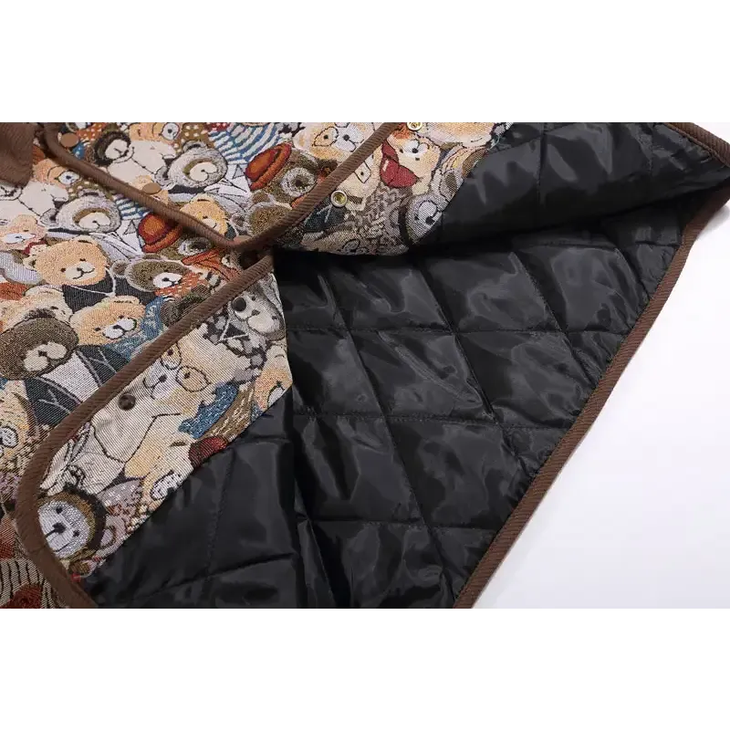 Y2K Vintage Bear Plush Padded Jacket for Comfort and Style