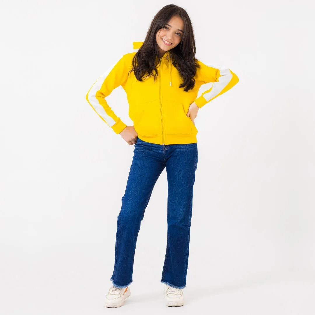Yellow & White Zipper Hoodie