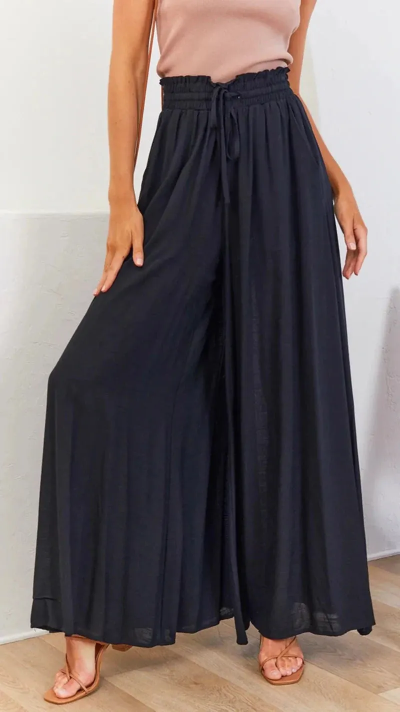 ZOCI Women's Wide Leg Pants with Elastic Waist and Pockets - Casual Full Length Flare Style