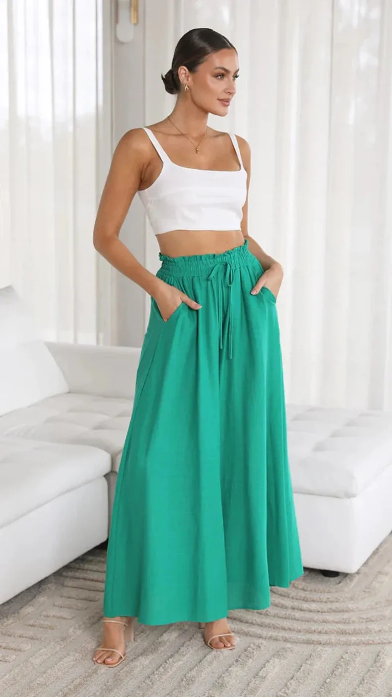 ZOCI Women's Wide Leg Pants with Elastic Waist and Pockets - Casual Full Length Flare Style