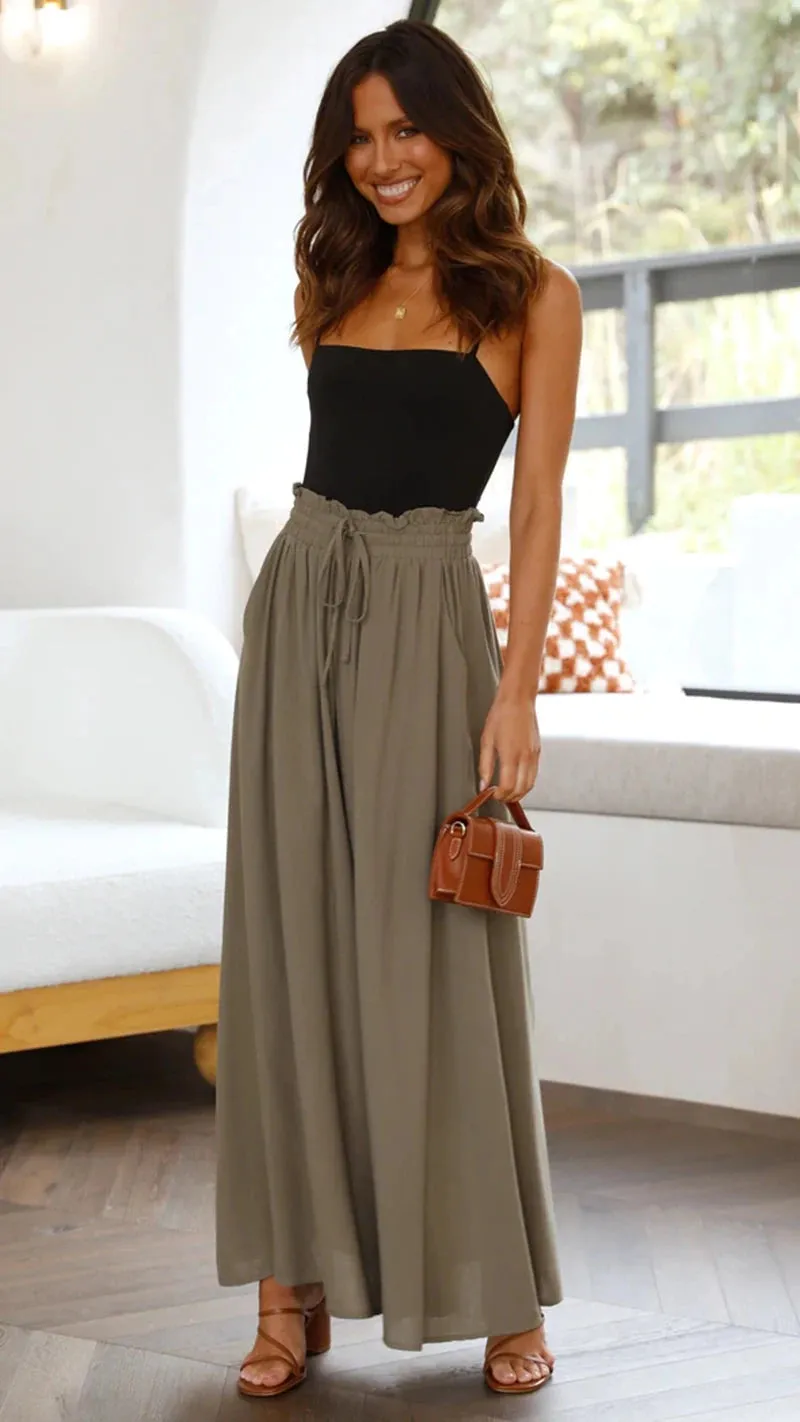 ZOCI Women's Wide Leg Pants with Elastic Waist and Pockets - Casual Full Length Flare Style