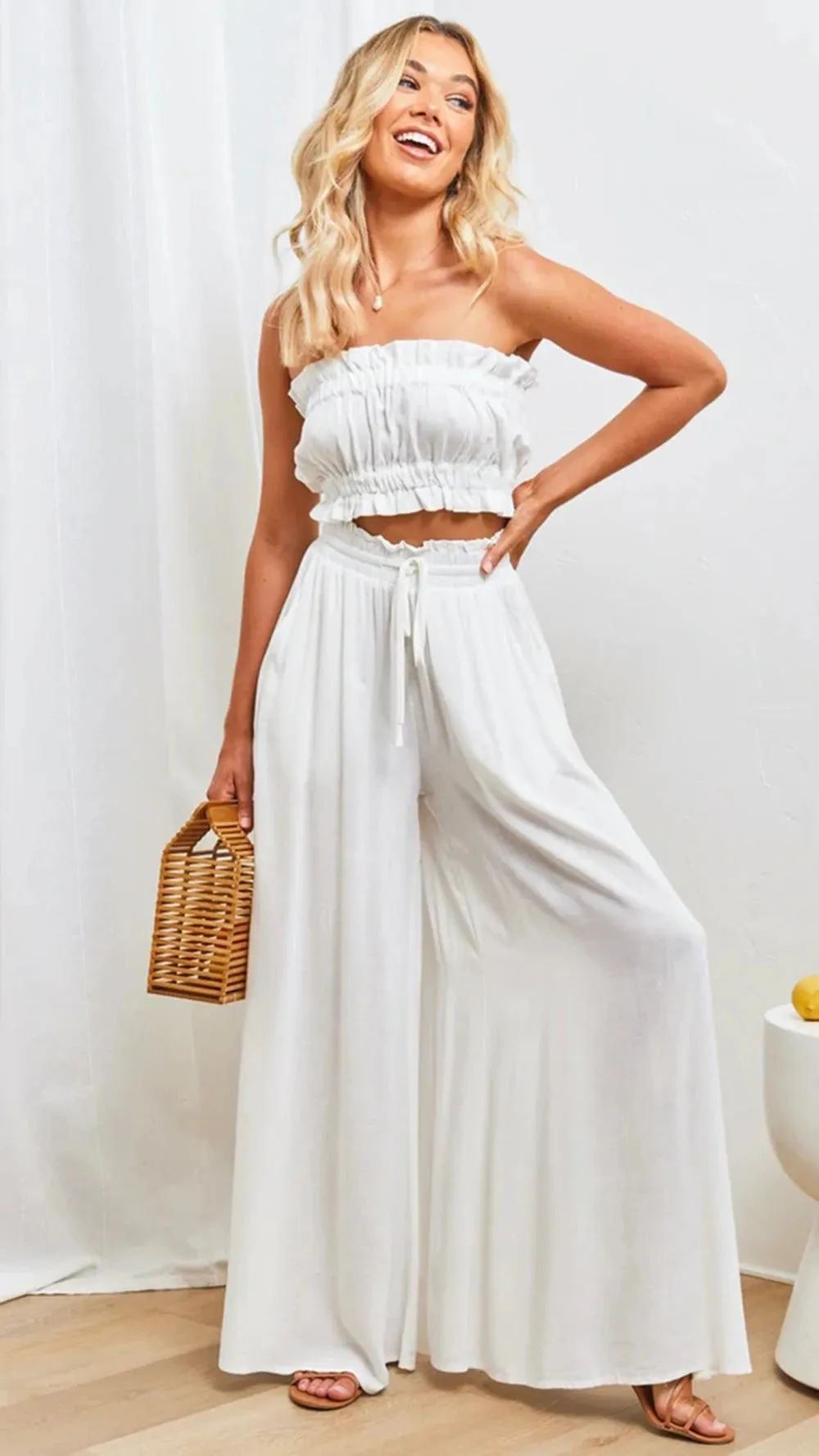 ZOCI Women's Wide Leg Pants with Elastic Waist and Pockets - Casual Full Length Flare Style